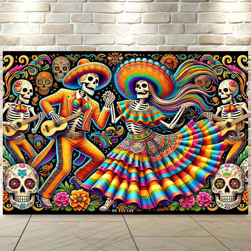 One Background Flag a Mexican Death Dance Polyester Fabric Wall Cover and a Background Cloth for Decoration