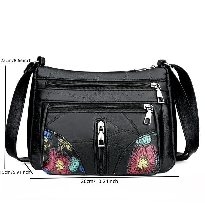 Soft Leather Women Messenger Shoulder Handbags And Purses Flowers Multi-pocket Crossbody Mommy Bag Ladies Sac