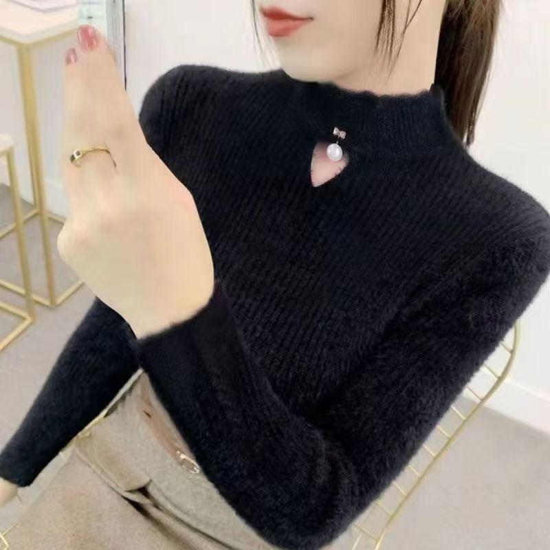 Half High Neck Sweater Women's Korean Version with Autumn and Winter Pendant As the Base Slim Fit and Versatile Knitted Top
