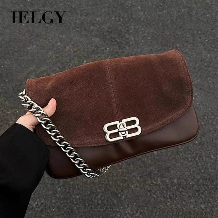 IELGY Damen Vintage Wildleder Splicing Unterarm Kette Baguette Tasche, Schulter Handtasche
