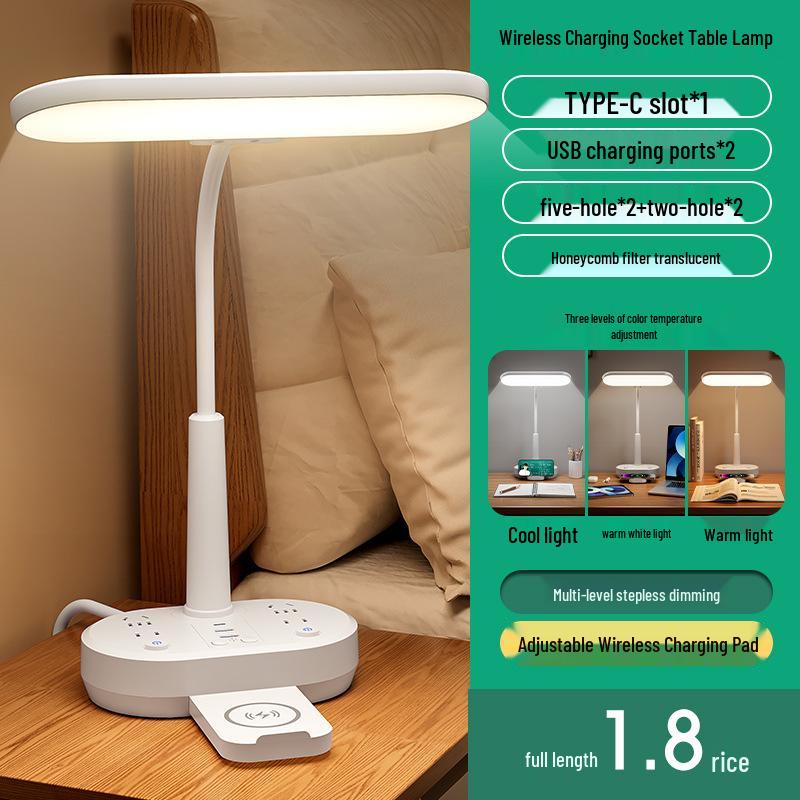 AA Grade LED Eye-Protection Desk Lamp with USB, Soft Light, Night Light, and Wireless Charging for Bedroom or Bedside