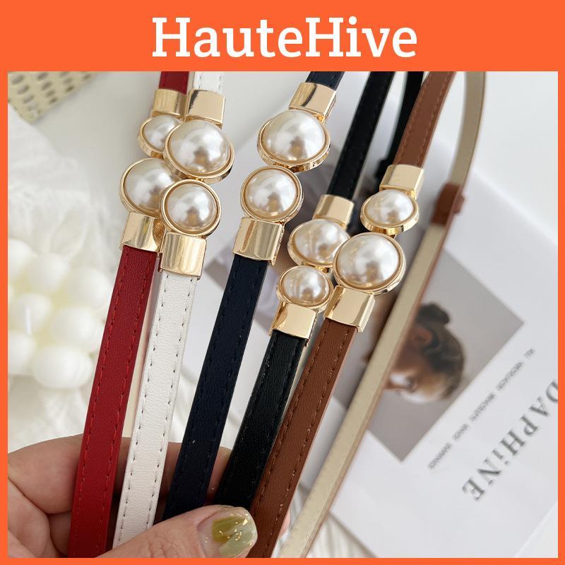 Fashionable Women's Matte Black Belt Adorned With Pearls Ideal For Dresses And Sweaters