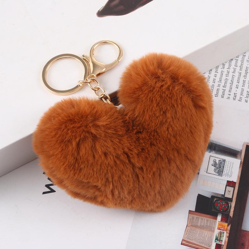 Fashion Cute Fluffy Heart Fur Keychain Soft Plush Leopard Print Pendants Kawaii Bag Car Charm Stuffed Toy Valentine'S Day Gifts