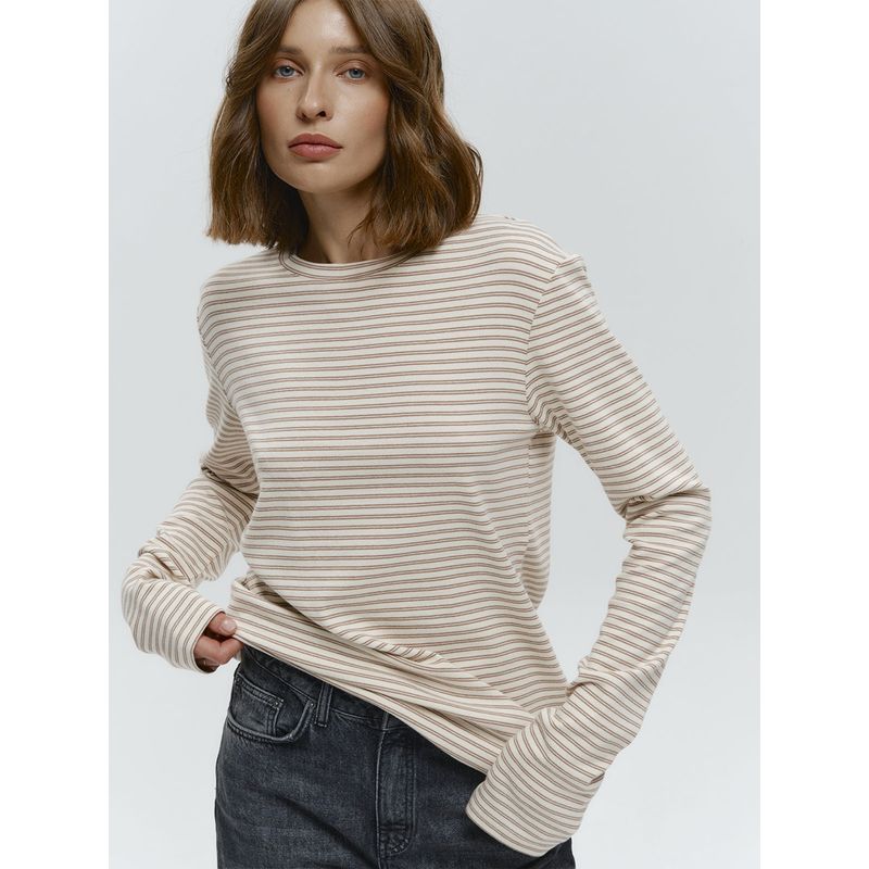 European and American New Fashion Casual Loose round Neck Stripe Long sleeves Shirt Top Long Sleeved T-shirt
