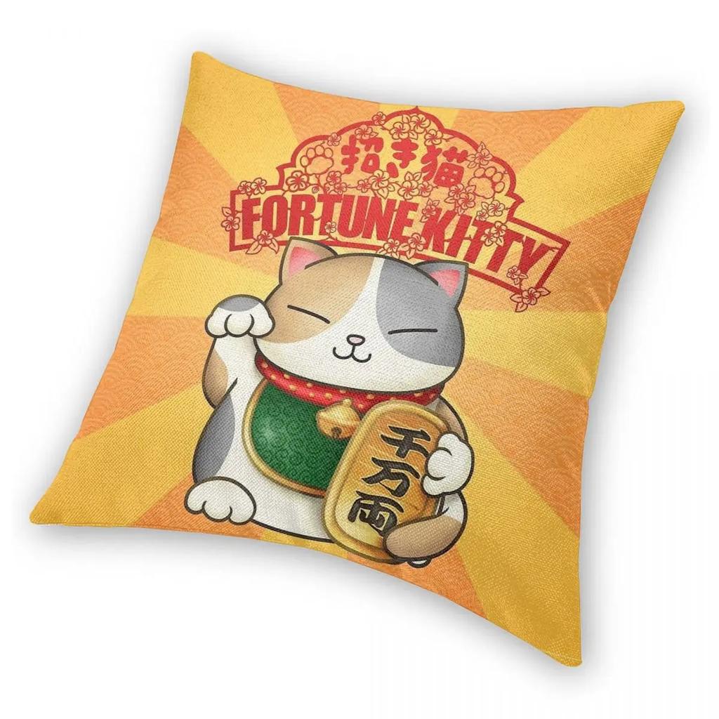 Fortune Kitty Maneki Neko Pillowcase Printing Fabric Cushion Cover Gift Lucky Cat Throw Pillow Case Cover Home Square