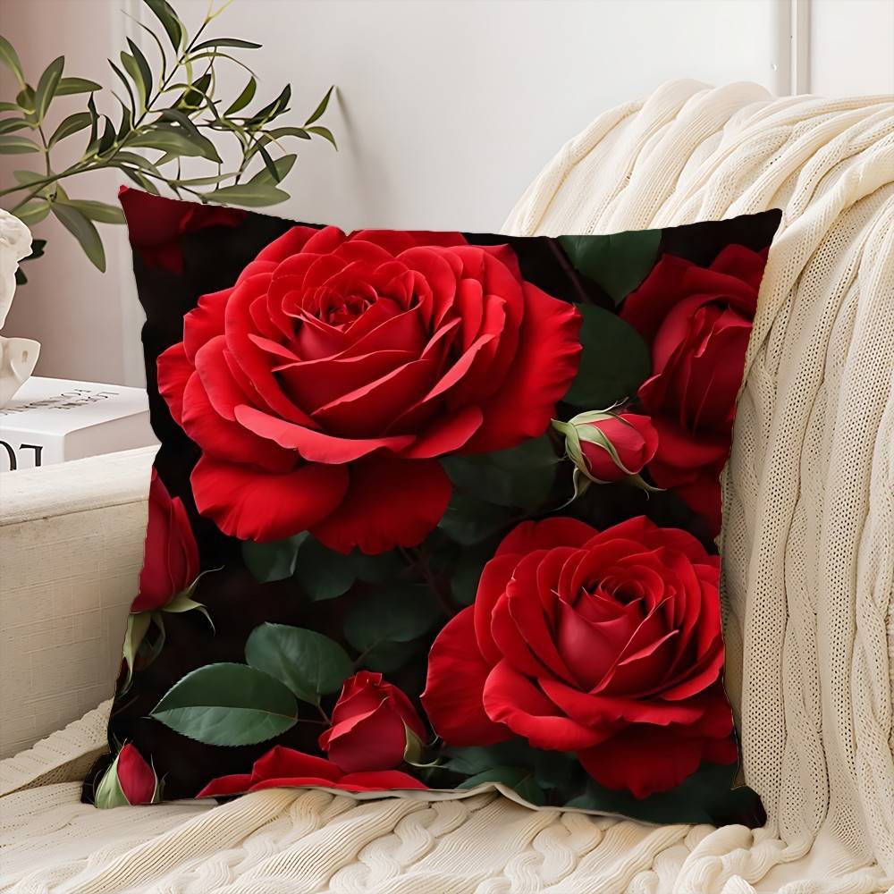 Red Rose Flowers Pillow Case Throw Pillow Cover Nordic Vintage Style Cushion Covers Home Living Room Sofa Couch Seat Decor