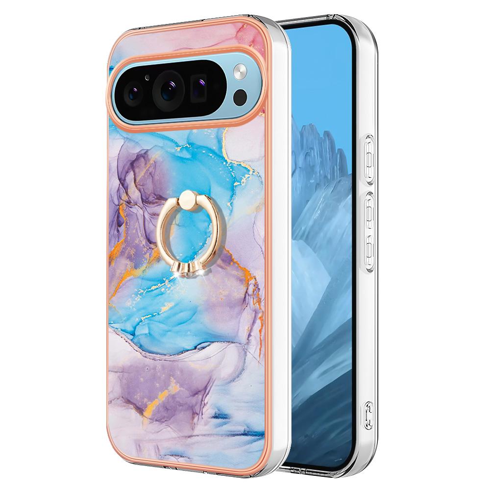 For Google Pixel 9/Pixel 9 Pro Case with Ring Kickstand IMD Marble Pattern TPU Back Cover