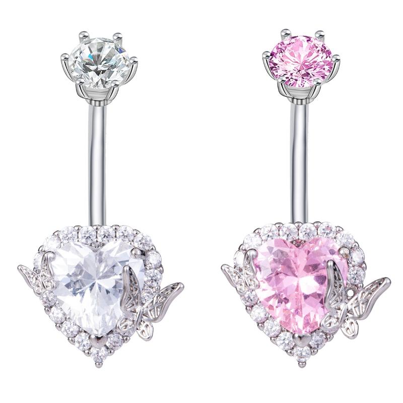 Fashion Butterfly Heart Belly Button Ring Shiny Zircon Navel Piercing Ring For Women Sexy Body Jewelry Accessories Gifts