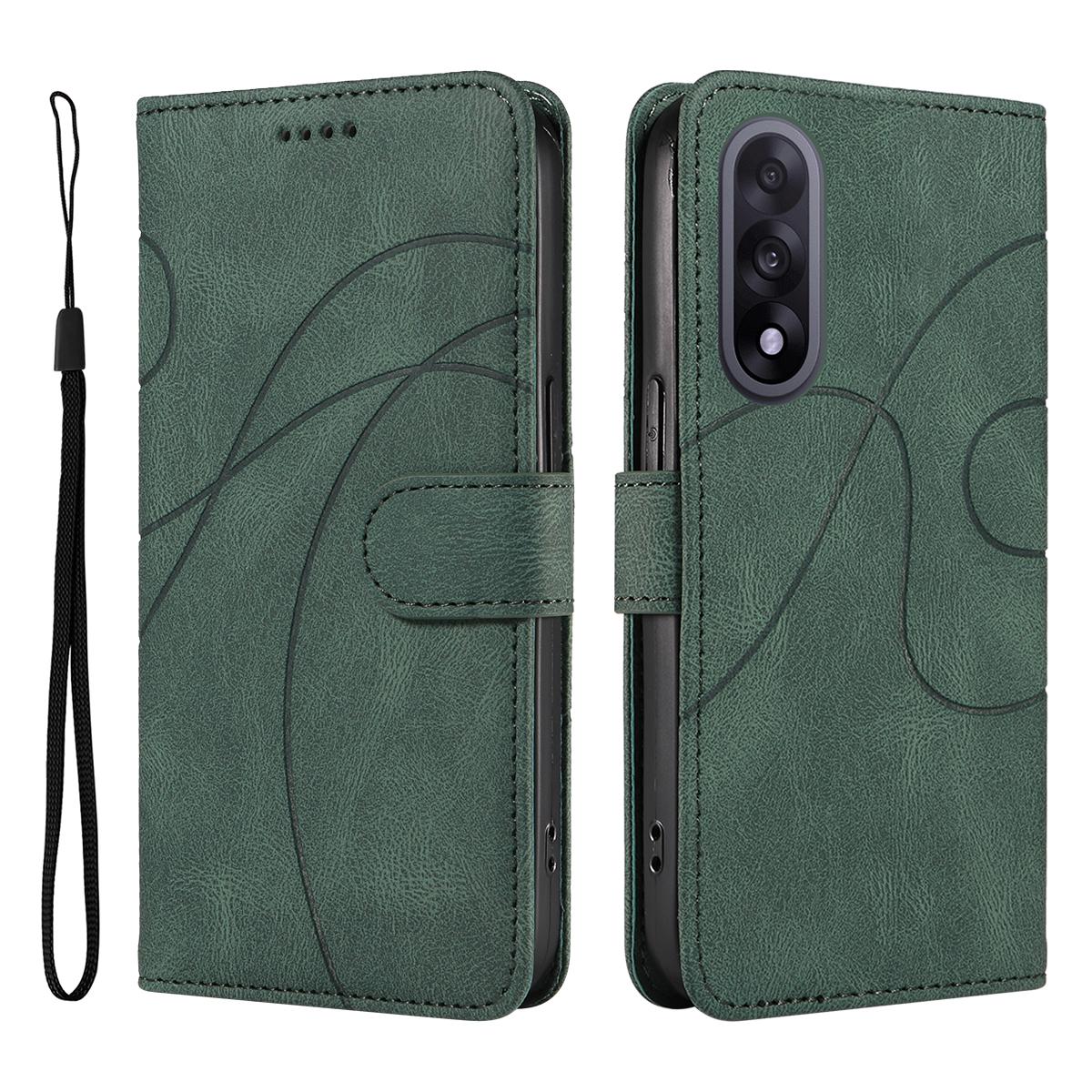 

For OnePlus Nord 5 5G/OnePlus Ace 5 Ultra 5G Wallet Case Leather Phone Cover Stand with Curved Line Design Green