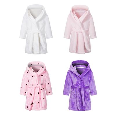 2-10 Years Girls Winter Warm Flannel Bathrobe Children's Hooded Robes Night-robe