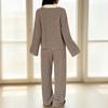 Women's Casual Striped Collar Long Sleeve Top and Straight Wide Leg Pants Set