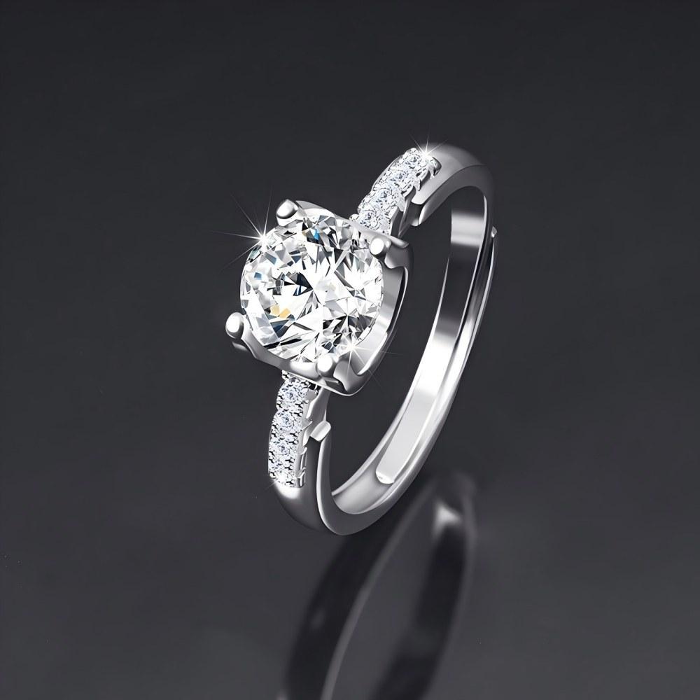 Moissanite Engagement Ring for Women 1 Carat Simulated Diamond Ring Adjustable Size Classic Design Promise Ring Jewelry Gift for