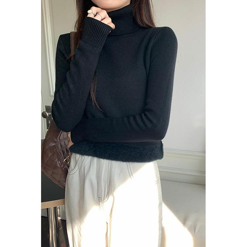 

Женский бархатный свитер из норки осень/зима - плотный, цельный, воротник полувысокой высоты One Size