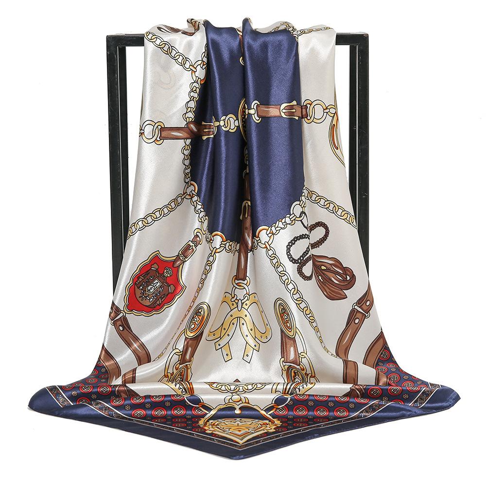 90*90Cm Women Square Silk Scarf Luxury Large Shawl Neckerchief Print Headband Female Foulard Bandana Wraps Hijab Scarves