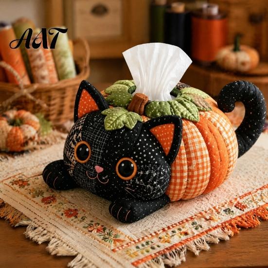 Quilted Tissue Cover Pattern Box DIY Sewing Kit, Halloween Theme, Patchwork Fabric Craft Creative Gift for Her Set, Handicraft Cover, Home And Haunted