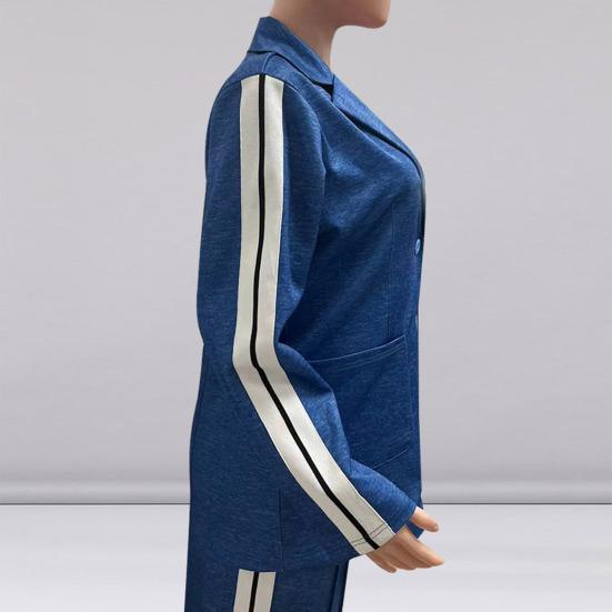 Damen Freizeitanzug 2-teilig/Set Abendkleid für Damen Langarmjacke Lockere Streifen Hose mit weitem Bein