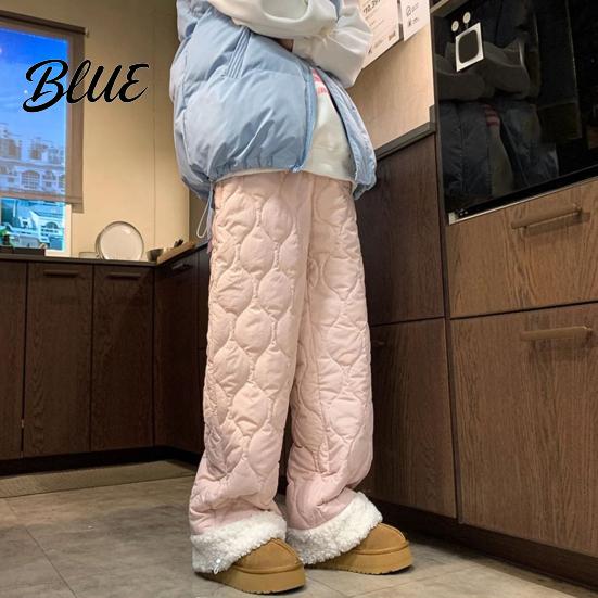 Casual Trousers Women Cotton Pants Elastic High Waist Solid Color Wide Leg Work Causal with Pockets Thickened Plush Lining Winter