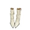 European and American style metal buckles are thin, stacked with pointed kittens and short boots, white, black, dark brown