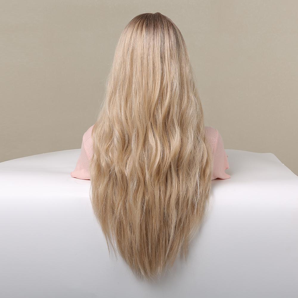 ALAN EATON Blond blonderfront syntetisk parykk Lang krøllete bølge Cosplay blonderfrontal hårparykk for hvite kvinner Afro Ombre bølgete varmebestandig