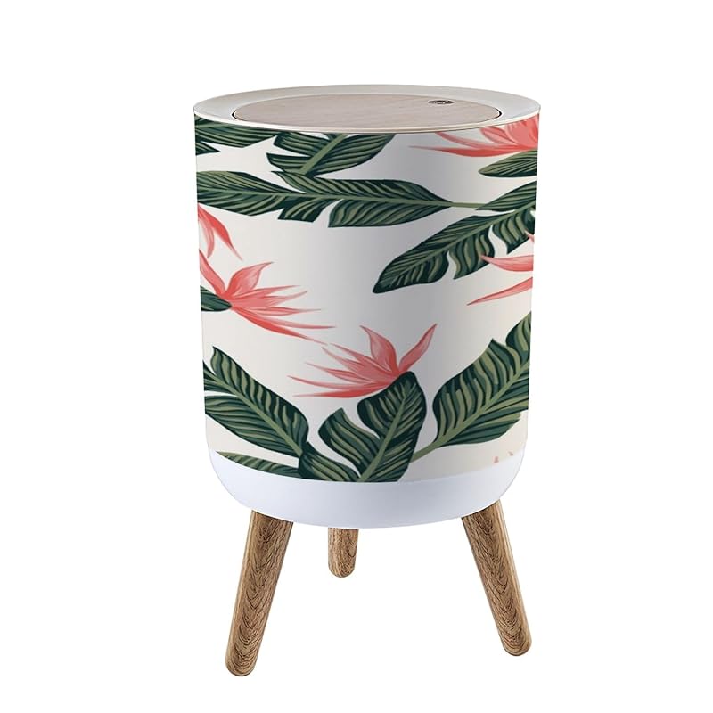 

Trash Can with Lid vintage monochrome seamless texture small birds blooming cherry Garbage Can Round Waste Bin Press Cover Dog Proof Wastebasket for Color9