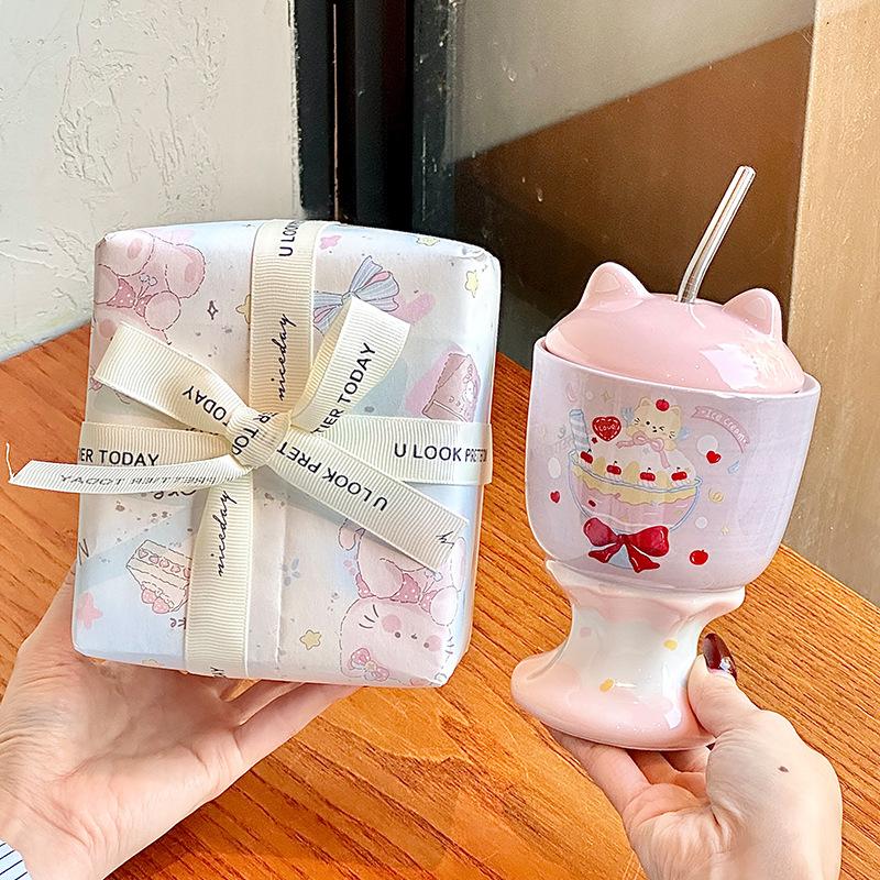 Cute Cat Goblet High Value Straw Water Cup Girls Birthday Gift Souvenir Practical Gift Box