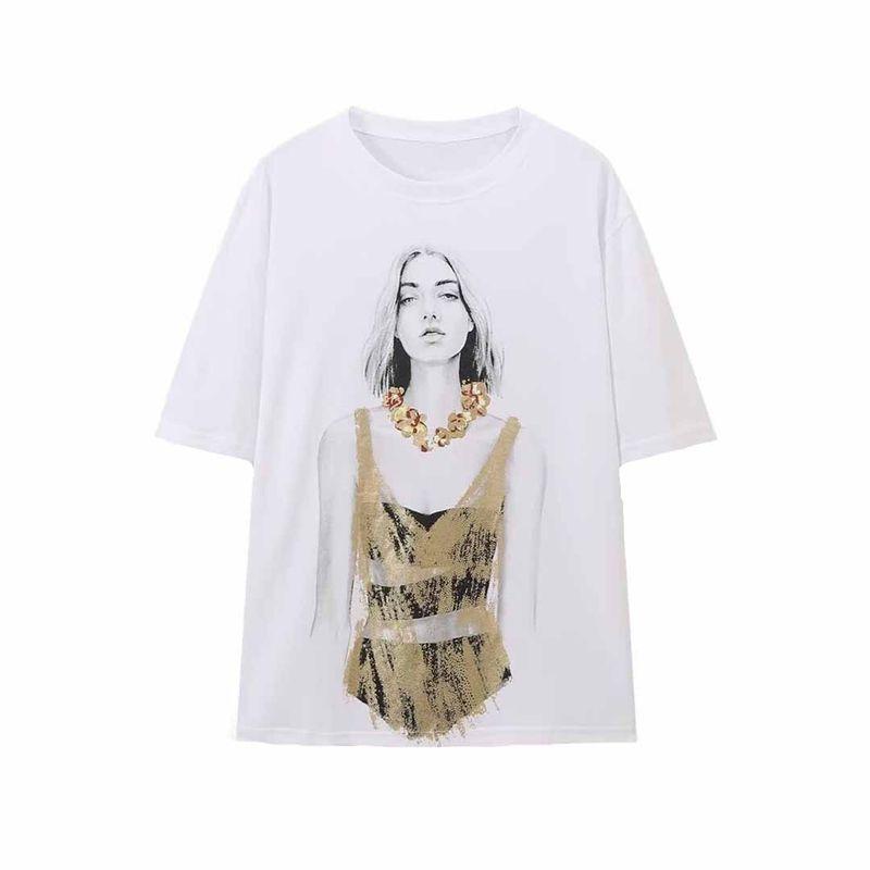 Kaslead New Arrival Women's Clothing Fashion Style Stylish Simple and Versatile Casual Round Neck Short Print T 5644672