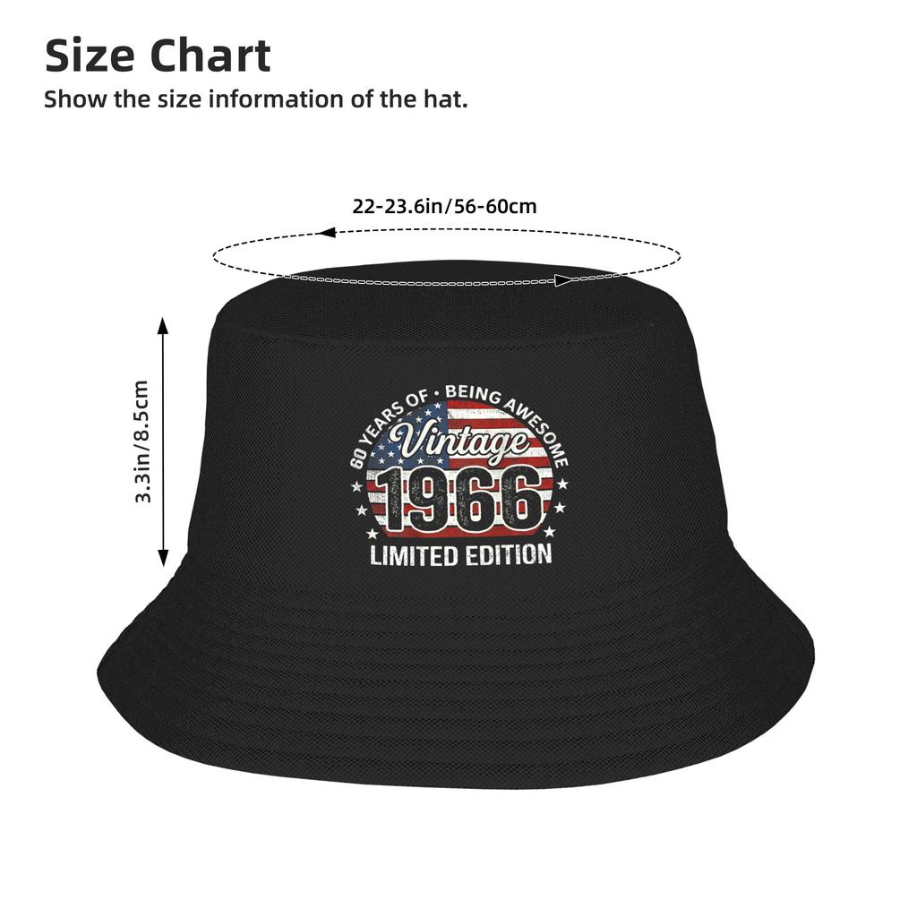 Vintage Awesome 1966 Retro 60Th Birthday Usa Flag Bucket Hat For Men Women Fisherman Hats Casual Beach Travel Caps Sun Hats