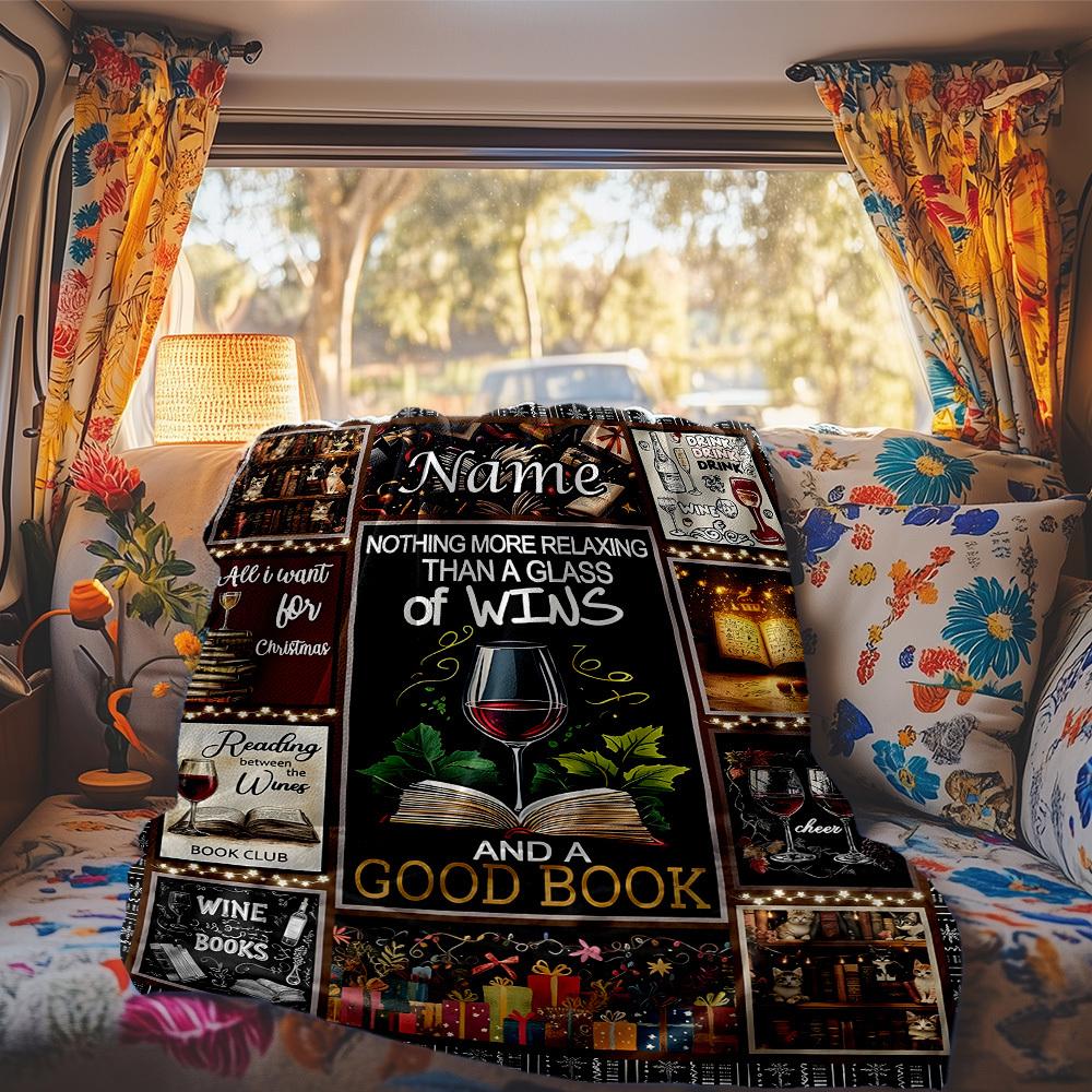 Wine And Book Customize Your Name Rv Blanket Cozy Soft Lightweight Allseason Multipurpose Blanket For Travel Camping Picnics Sofas Rvs Beds Living
