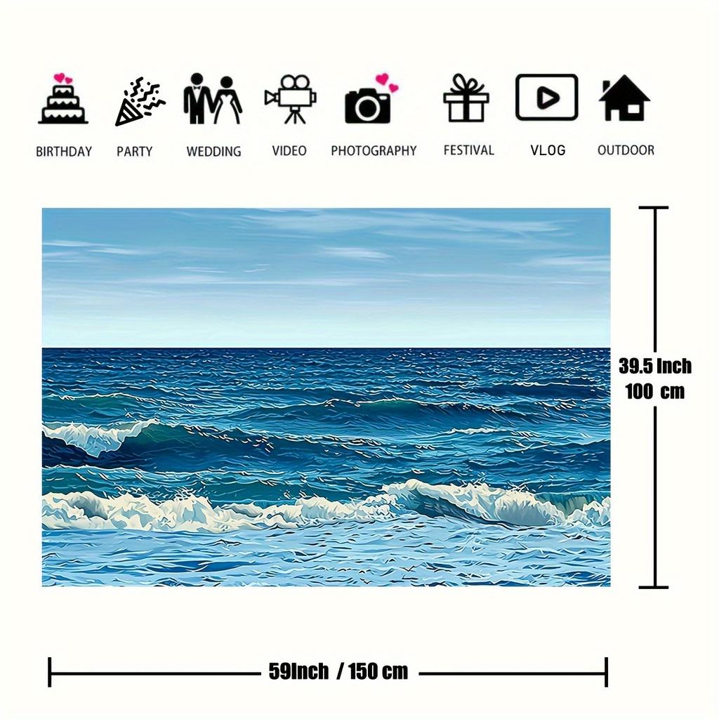 1Pcs Ocean Waves Blue Sky Tropical Beach Decoration Background Summer Backdrop Decorations For Photo Studio Photo Booth Party