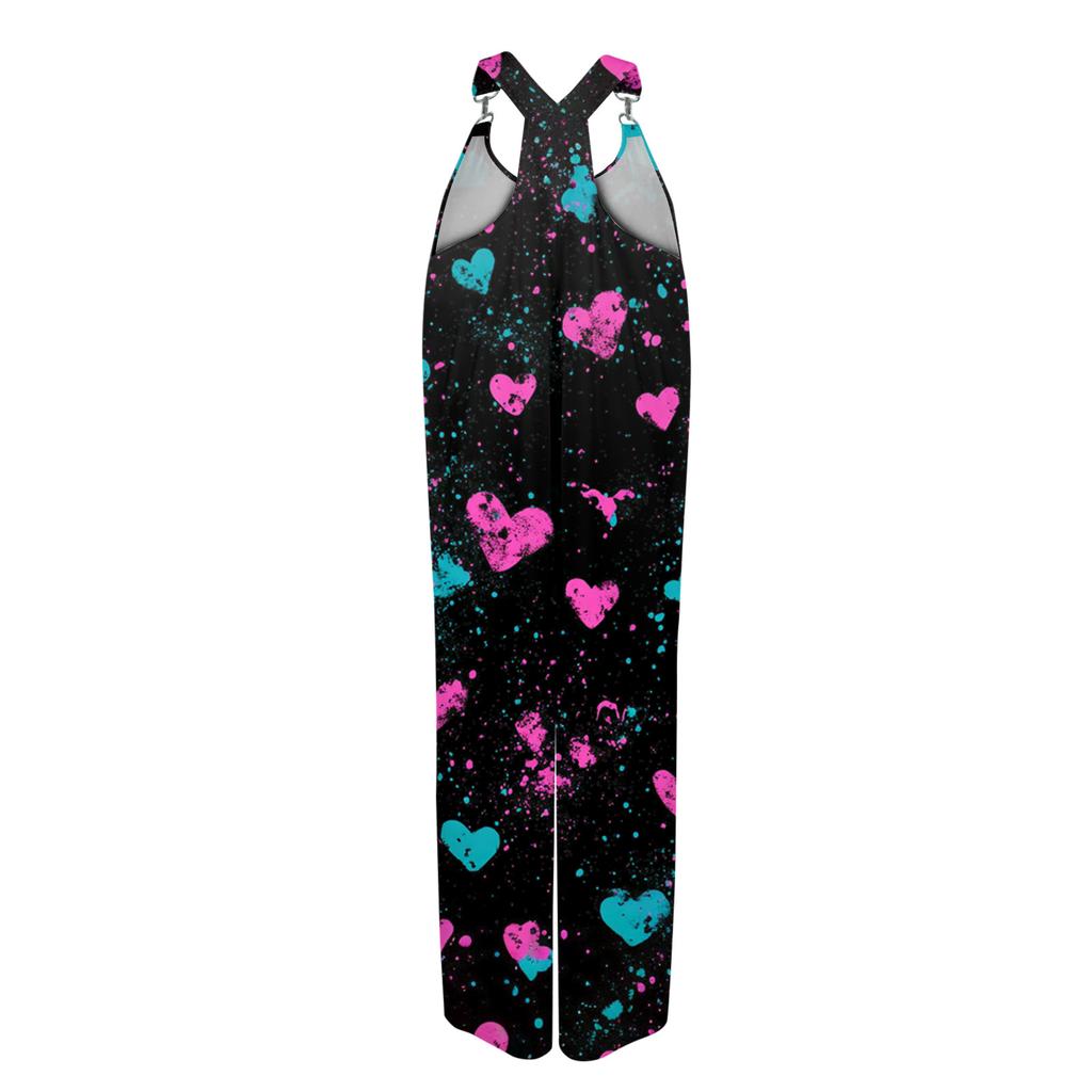 Women's Overalls Print Vintage Jumpsuit ,Non,Adjustable Straps,