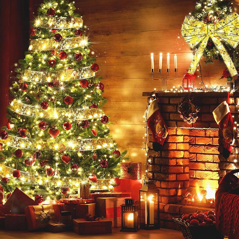 10meter Battery Powered Christmas Tree Ribbon with 100 LED Lights(Warm Light)