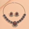 2 Pcs  Vintage coloful Necklace Earrings Set For Women Wedding Ceremenoy  Crystal Decoration Zircon Set