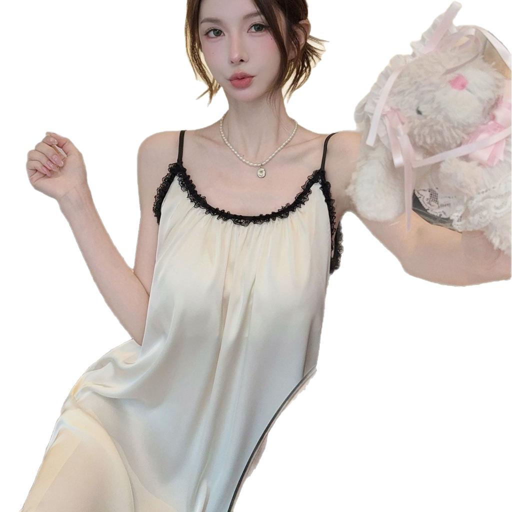 Sexy Suspender Nightgown Women's Summer Halter Ice Ribbon Chest Pad Cool Pajamas Pure Desire Wind Loose Simulation Silk Pajamas