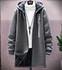 Foveitaa Men’s Long Hoodie Fleece Coat, Oversized Winter Warm Thick Zip-Up Jacket, Windproof Casual Outerwear, Gray, Size L