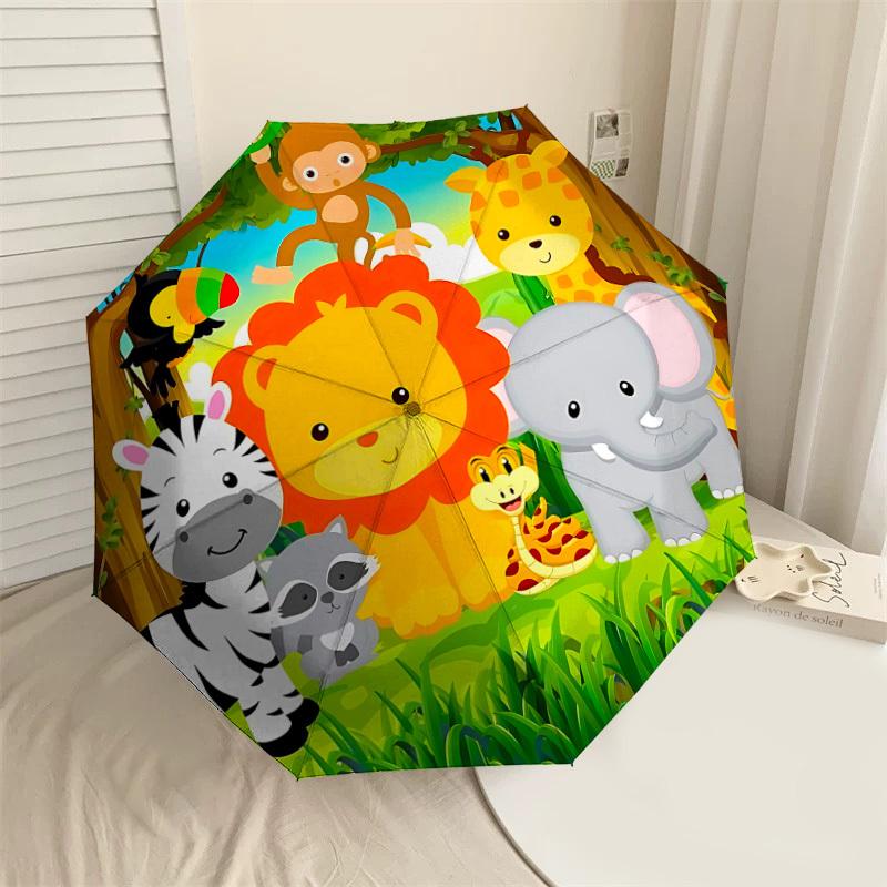 

1PC jungle animals Umbrella-8-Rib Reinforced, Automatic Open, Lightweight & Durable, Cute Fashion Accessory for Outdoor-W9281