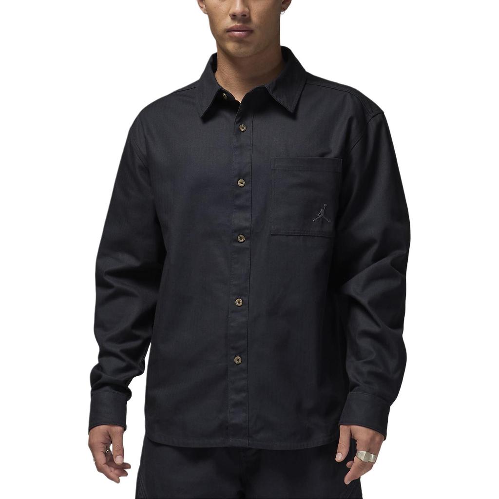 Jordan Essentials FW24 Button-Down Logo Comfortable Solid Fashionable Versatile Long Sleeve Shirt Men shirts Black FV7446-010