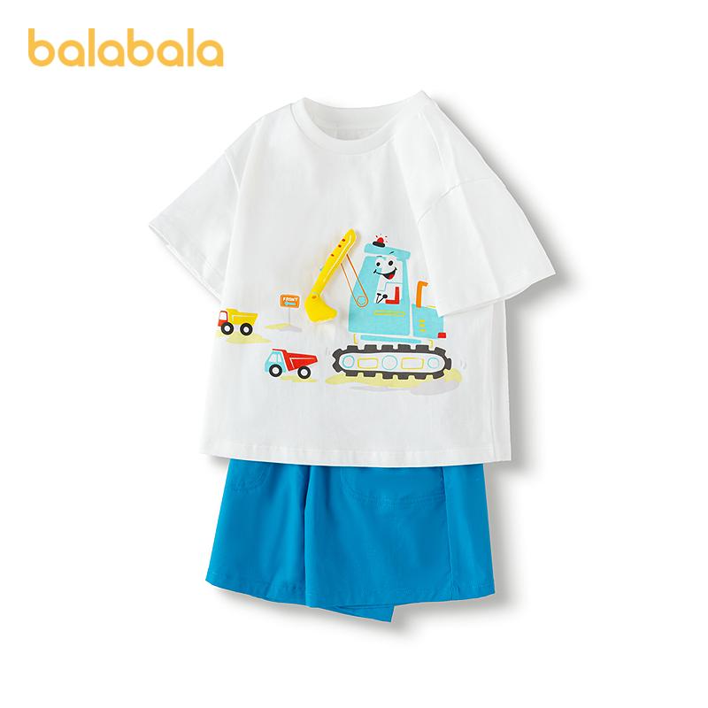Balabala Children's Clothing Boys' Short Sleeved Set Children's Two-piece Set Baby Clothes 2025 New Summer Outfit Color Blocking Trend