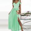 2024 Bestseller European & American Women's V-neck Sleeveless Printed Slit Long Dress