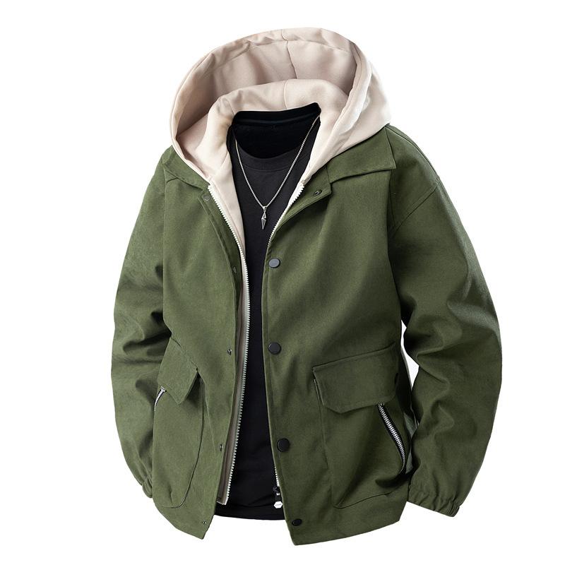 Fake Two-piece Men's Jacket Spring and Autumn New Hooded Jacket Versatile Top Casual Loose Work Jacket