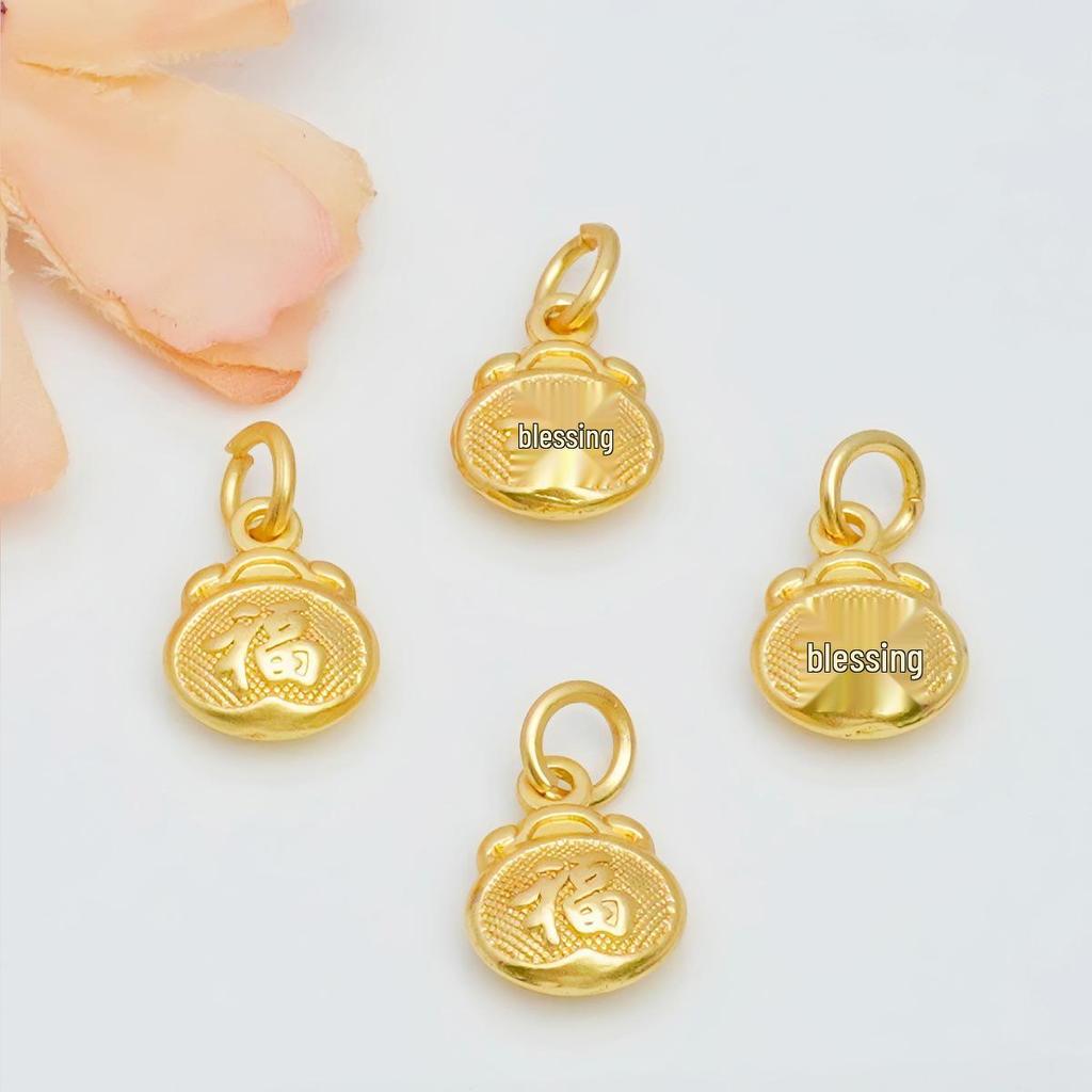 Gold Plated Shajin Fu Character Lucky Bag Necklace and Bracelet Charm
