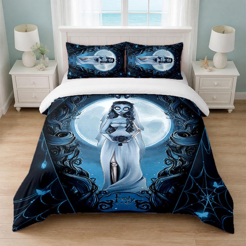 Corpse Bride Emily Victor Bedroom 3Pcs Bedding Set Soft Bed Sheet Pillowcases Home Bedding Decoration