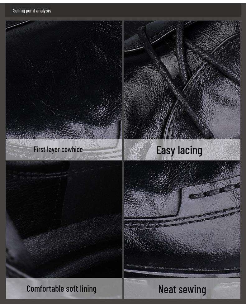 Men's Premium Cowhide Leather Lace-Up Business Shoes - Comfortable, Breathable, Non-Slip, Casual, for Middle-Aged