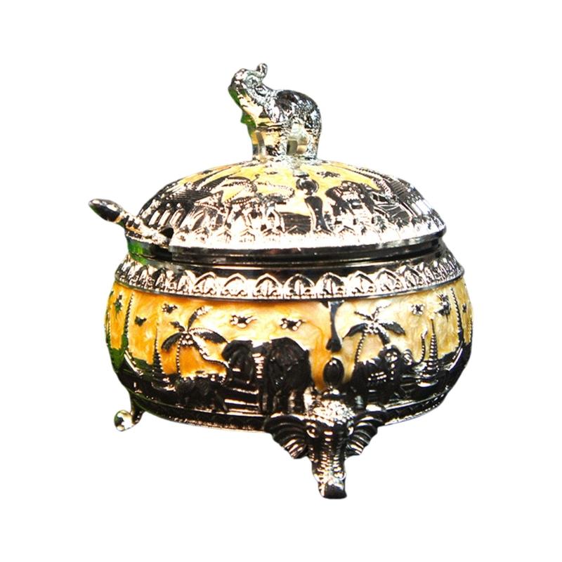 

Q1JB Элегантная сахарница из сплава с крышкой и ложкой в виде слона, кухонный контейнер, текстура сплава, аксессуары для украшения стола