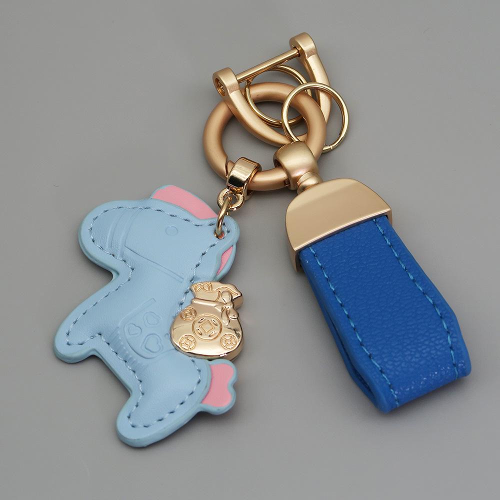 Kleiner Schaf- & Pferdeleder-Schlüsselanhänger mit Perlenanhänger - Gold