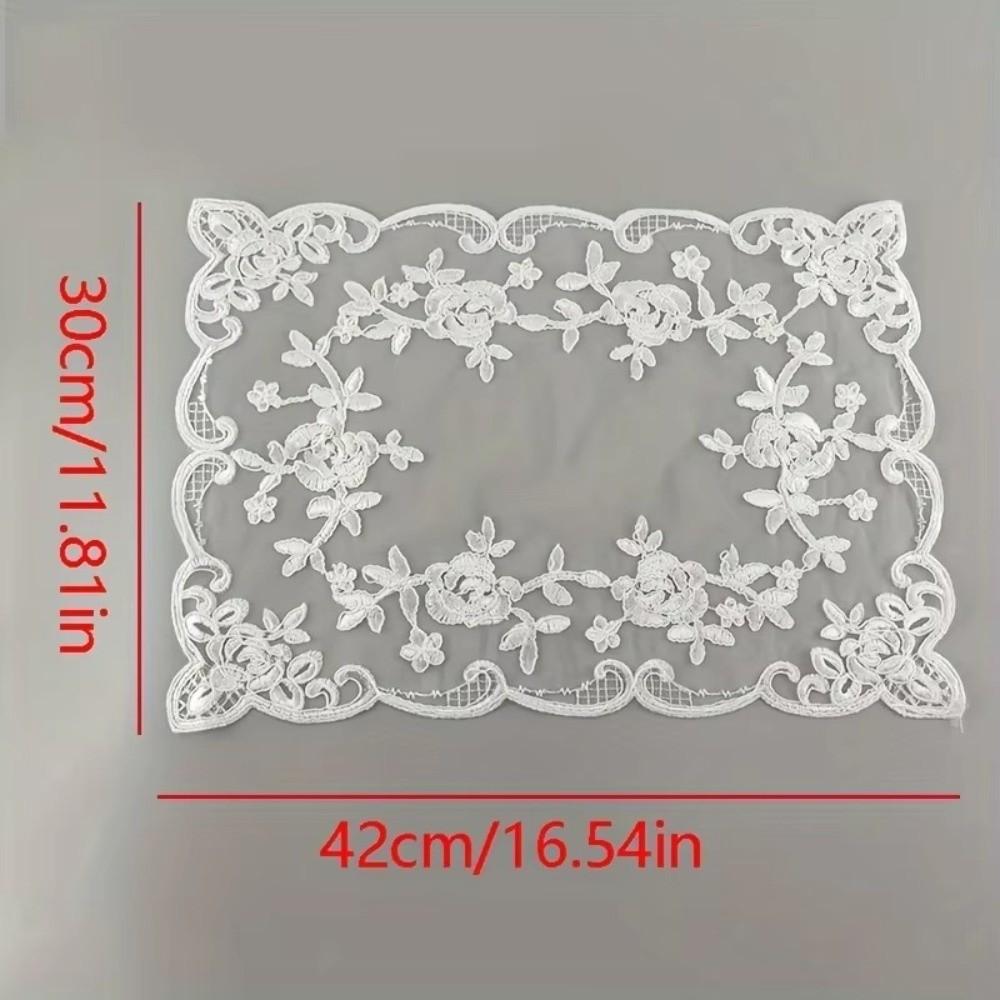 New Polyester Lace Placemat Rectangular Embroidered Decorative Dust Cover French Retro Style Table Mat
