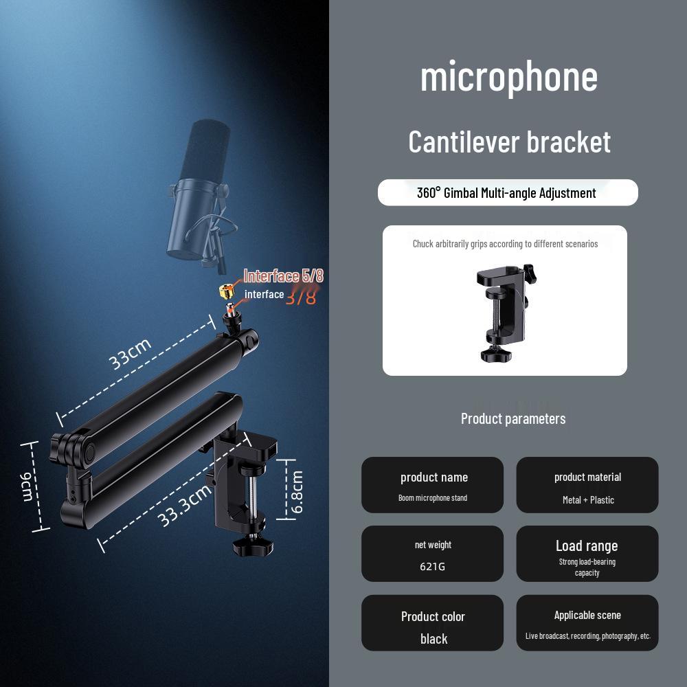 Professional Desktop Boom Arm Mic Stand with Condenser Mic Clip and Phone Holder