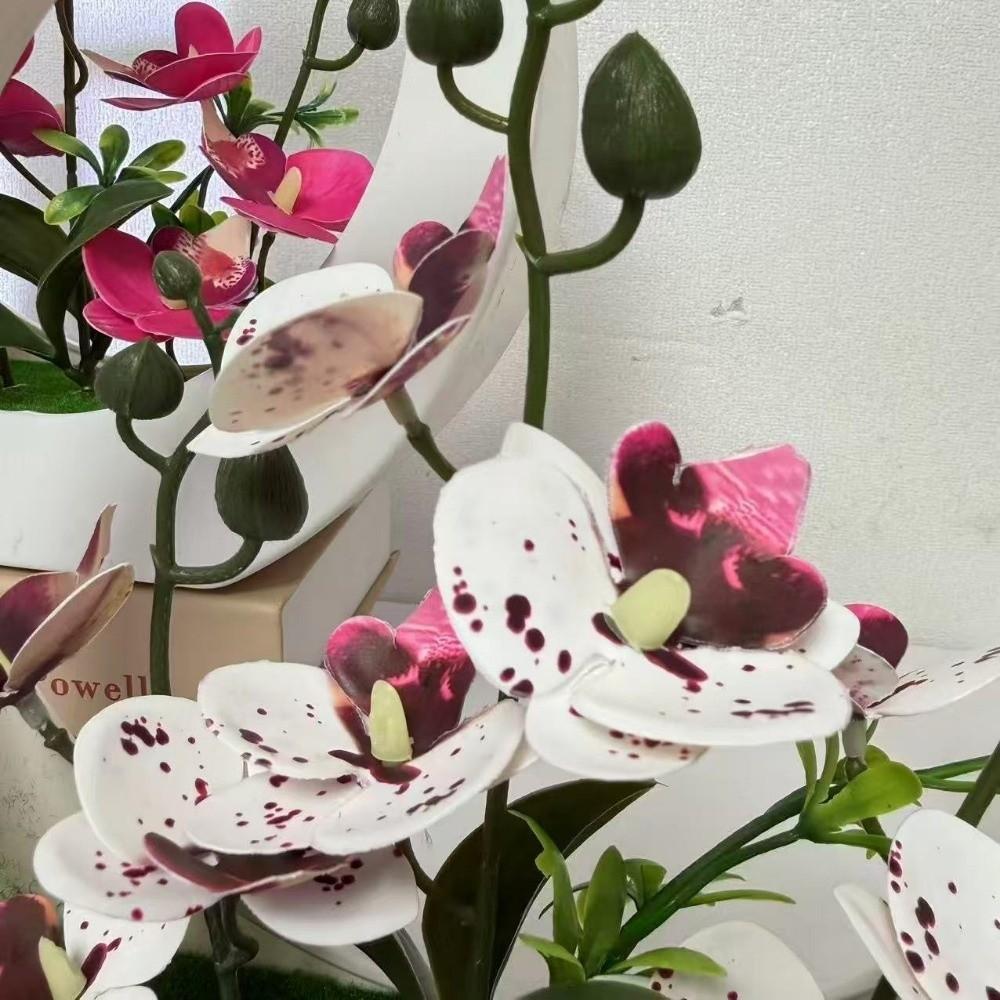 Ornaments Artificial Orchid Pot Plant Home Decor Moon Shape Imitation Flower Bonsai Decorative Floral Art
