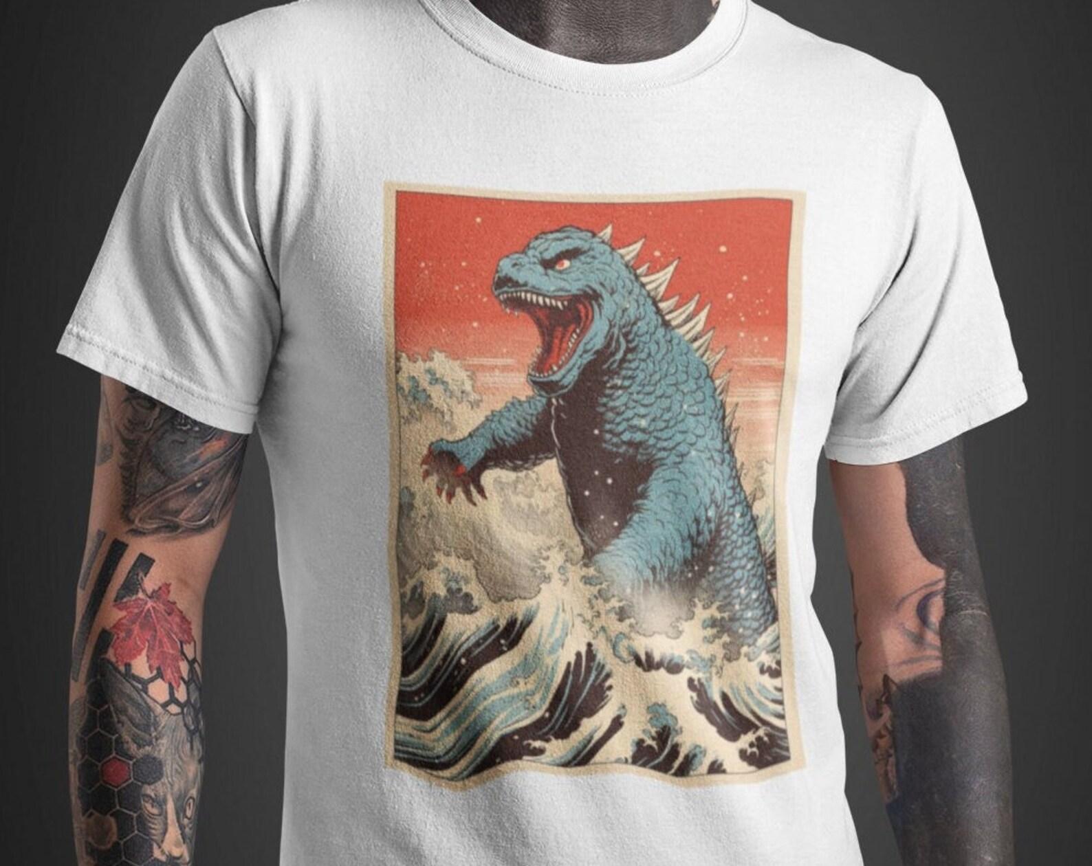 Godzilla X Great Wave off Kanagawa T shirt | Hokusai | Japan Cult Movie | Unisex 4XL