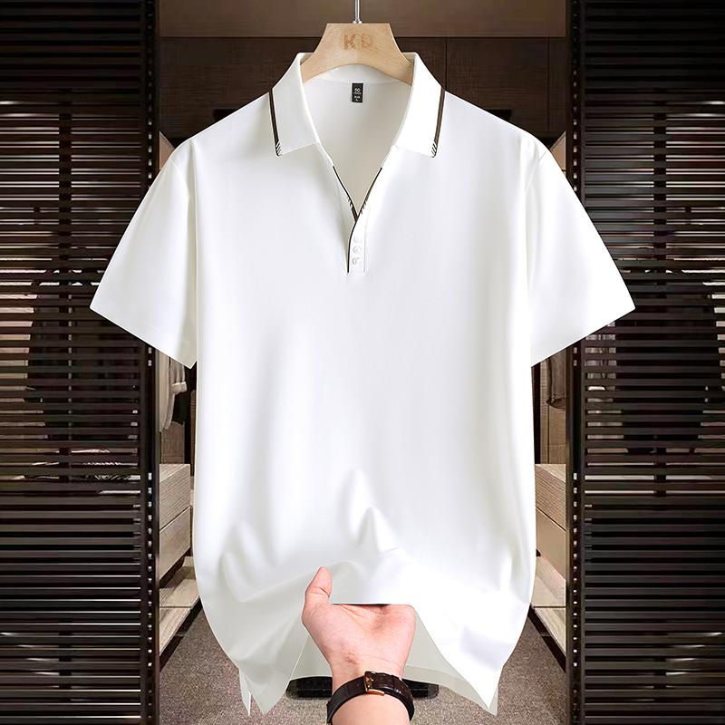 Ice Silk Polo Retro Short Sleeve Polo Shirt Men's Summer Versatile Top Shirt Color blocked Collar T-shirt