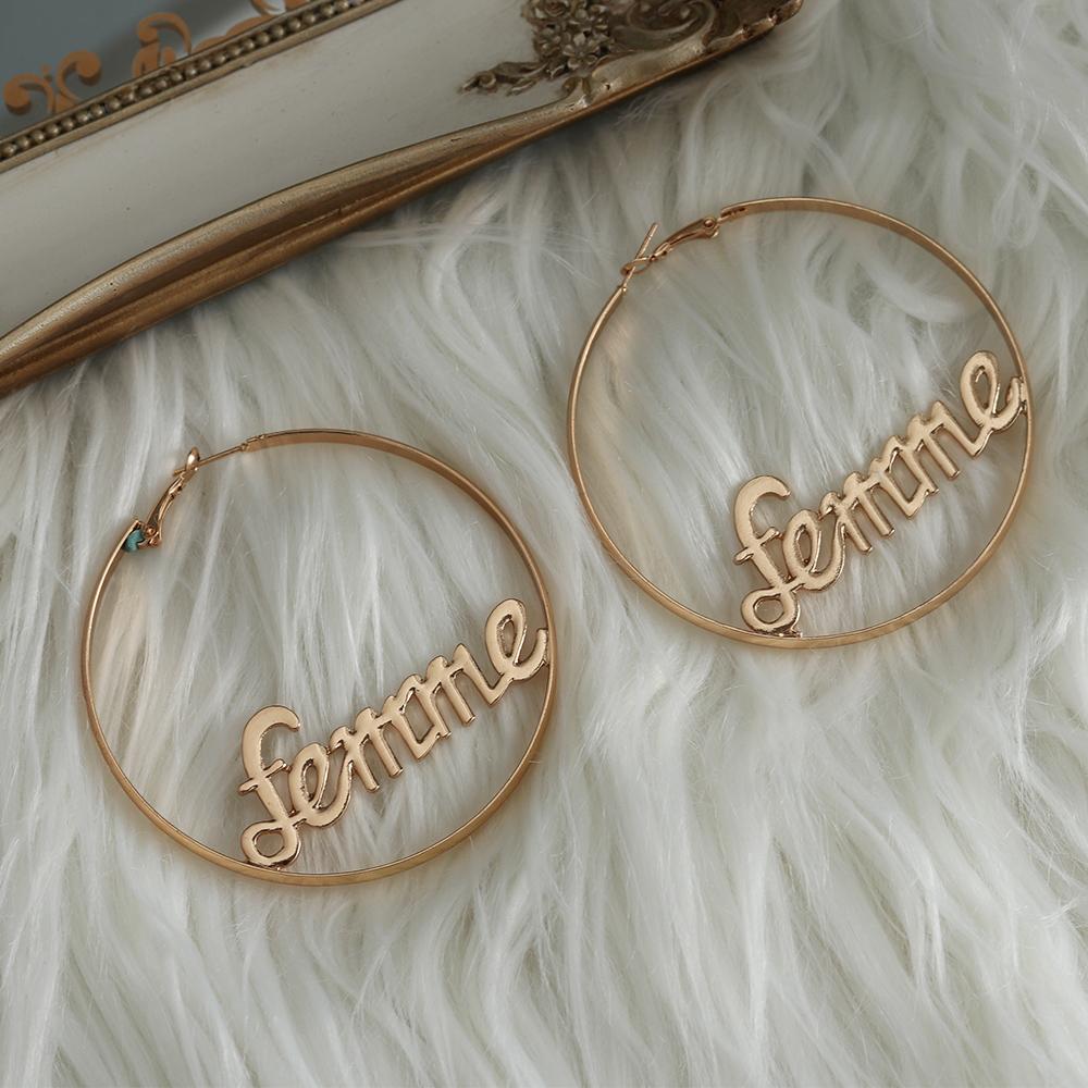 Party Gift Dangle Hip-hop Jewelry Hyperbole Femme Baby Letter Large Circle Round Hoop Earrings